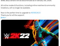 《WWE 2K22》游戏服务器将于明年初关闭，仅发售不到两年