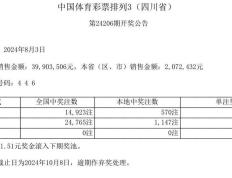 中国体育彩票8月3日开奖结果